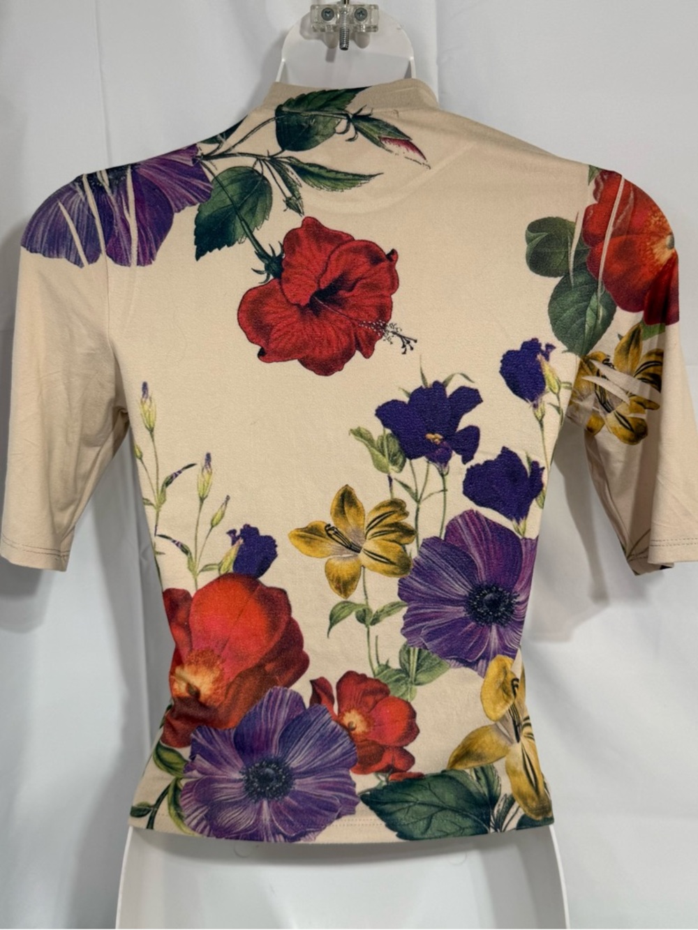 Vintage Y2K Floral Mock Neck Top‎ XS Fitted Stretch Garden Print - Picture 2 of 7